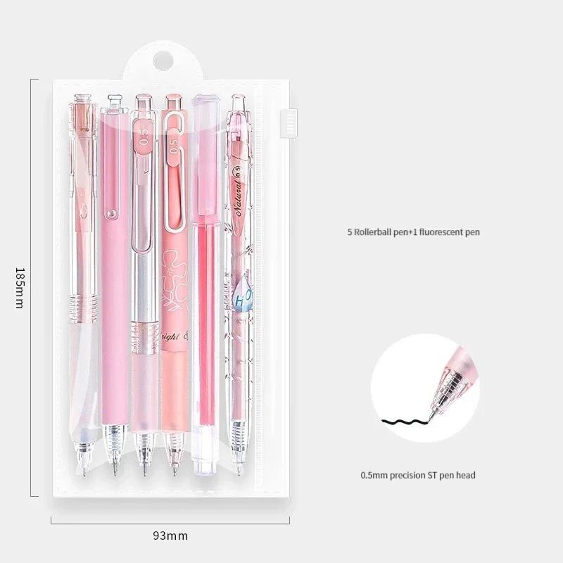 6PCS/set Kawaii Gel Pen 0.5mm ST Pen Tip Neutral Black Ink Pen for School Office Writing Supplies Stationery Cute Pens