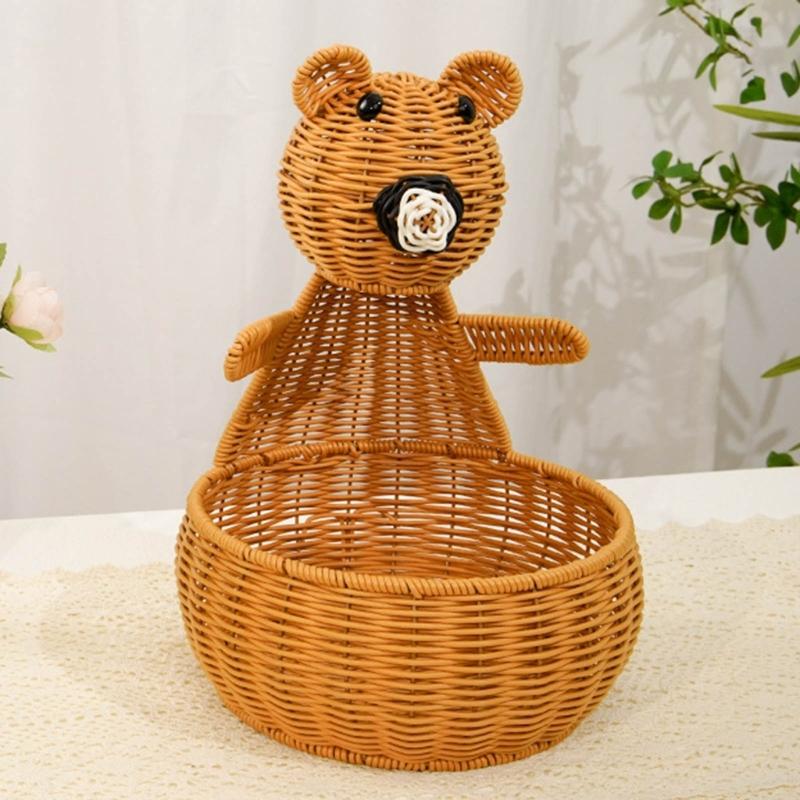Multifunctional Kitchen Storage Basket Plastic Construction Imitation Rattan Woven Organizers For Fruits Snacks Display