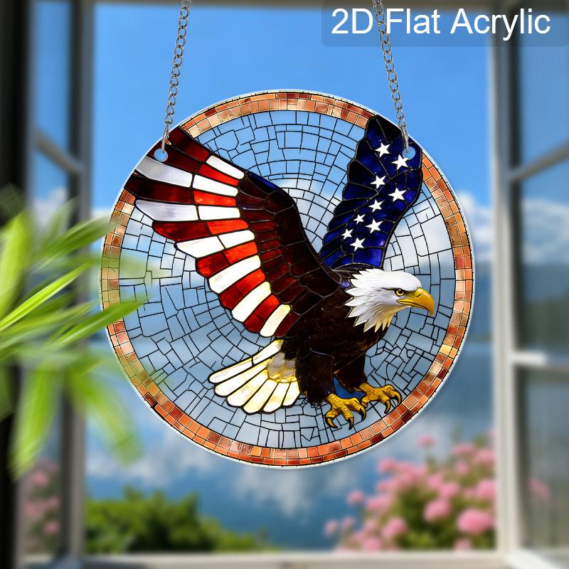 2D flacher runder Acryl-Sonnfänger, Hängendes Ornament im Buntglas-Effekt mit US-Militär-Thema, Dekoration für Zuhause Anhänger