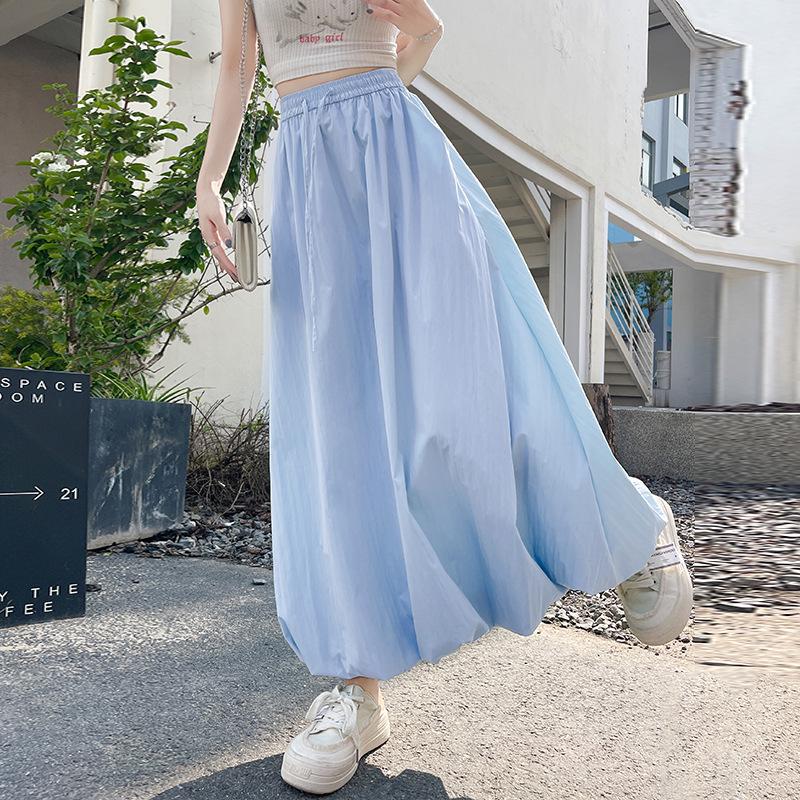 Damskirt med hög midja, elastisk, drapering och lykta, koreansk stil - Vår/Sommar