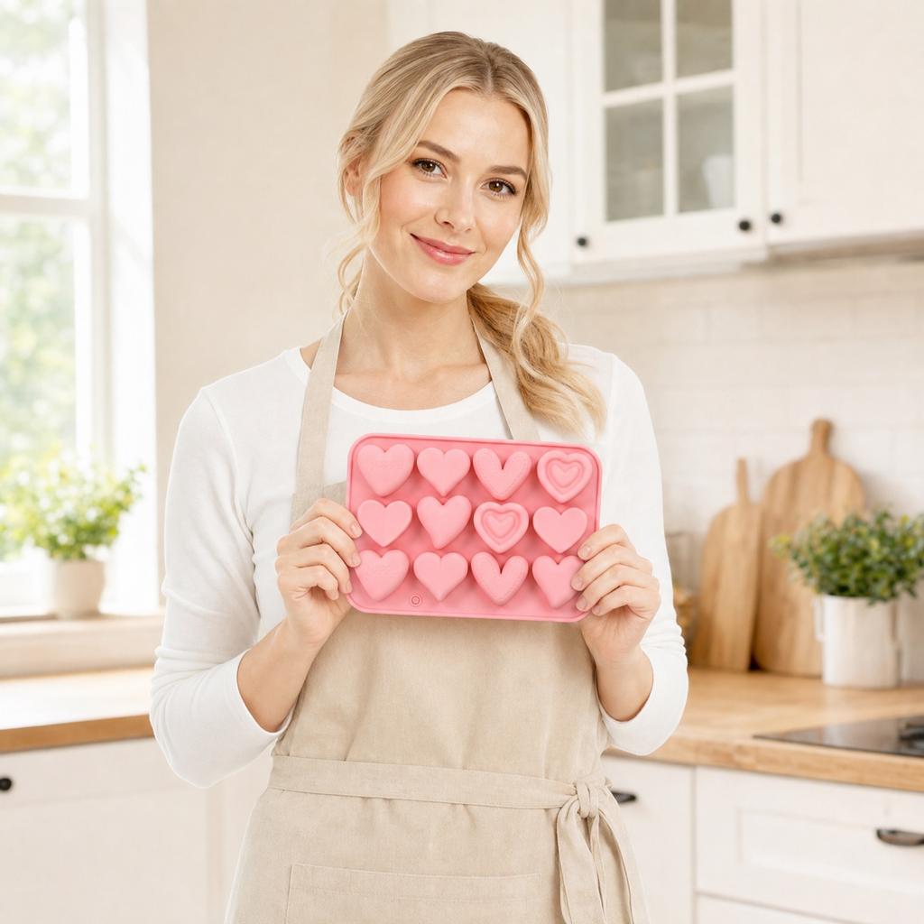 Heart Shape Silicone 12 Cavities, Nonstick Baking for Chocolate , Free Heat Easy Release