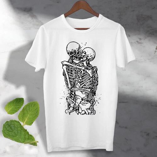 

Romantic Skeleton Love Kissing Never Dies Skull and Bones Till Death T-Shirt 4XL