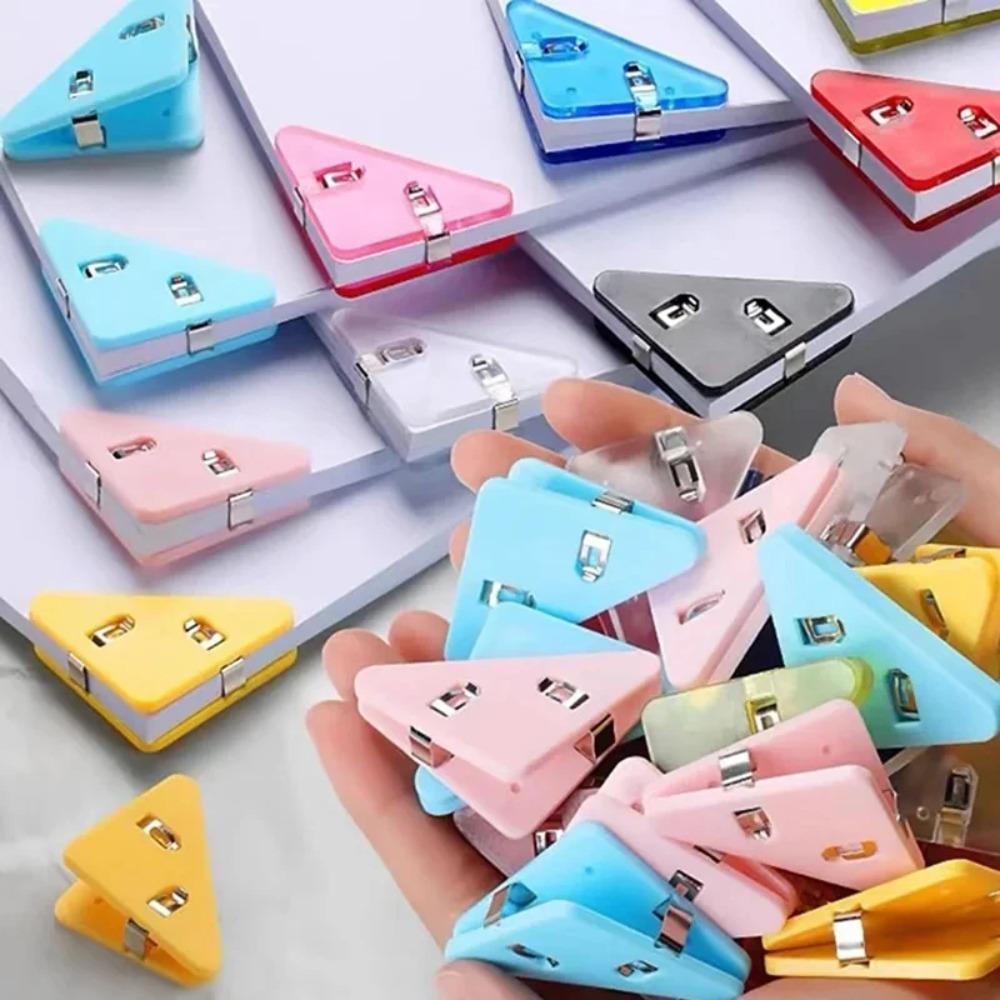 

10Pcs Creative Triangle Corner Binder Clips, Multi-Purpose Bill Book Paper Fixing Design, For Office Desk Storage Shelf Deskto