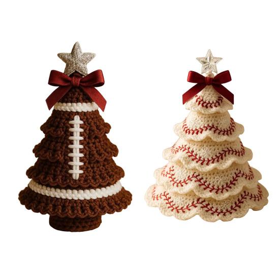 Handmade Football/Baseball Crochet Christmas Tree Ornaments DIY Sports Themed Knit Christmas