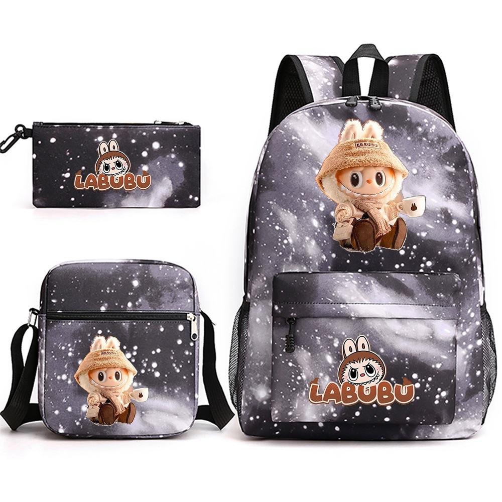 Labubu Surrounding Primary and Secondary School Students Fashion Backpack Casual Schoolbag Three-piece Set