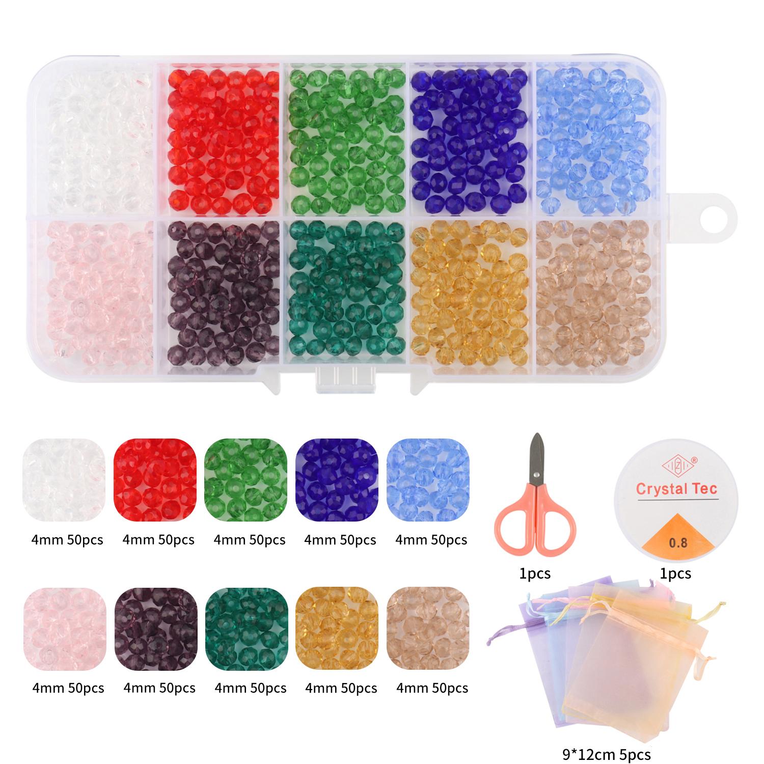 

500 шт., граненые чешские хрустальные бусины, разноцветные свободные бусины, комплект для изготовления ювелирных изделий, коробка для эластичного шнура, набор для изготовления браслетов «сделай сам»(Размер:4 мм 6 мм 8 мм) 4mm