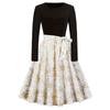 Autumn and Winter New Retro Women's Clothing Round Neck Long-sleeved Black Spelling Print Pendulum Dress