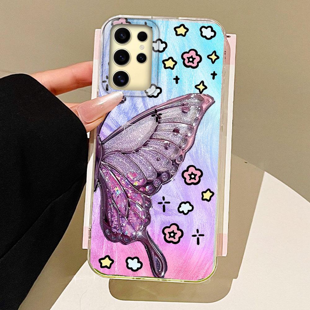 Green Butterfly Colorful Gradient Women Girls Phone Case for Samsung Galaxy S25 Edge S24 S23 S22 S21 FE Plus Ultra Shell Cover