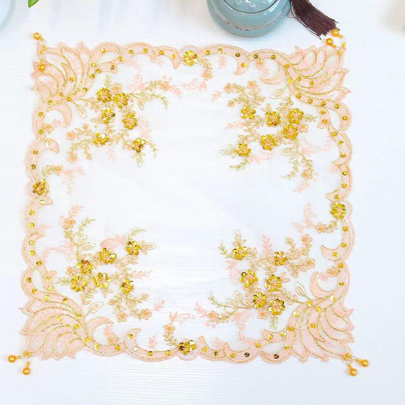Moda altın boncuklu çiçekler Nakışlı masa örtüsü düğün masa örtüsü mutfak Noel Masa dekorasyonu ve aksesuarları