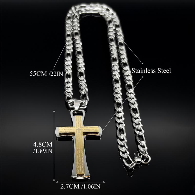Hip Hop Christliches Biblisches Jesus Kreuz Anhänger Halskette für Männer Frauen Gold Silber Farbe Edelstahl Herr Gebetskette Schmuck