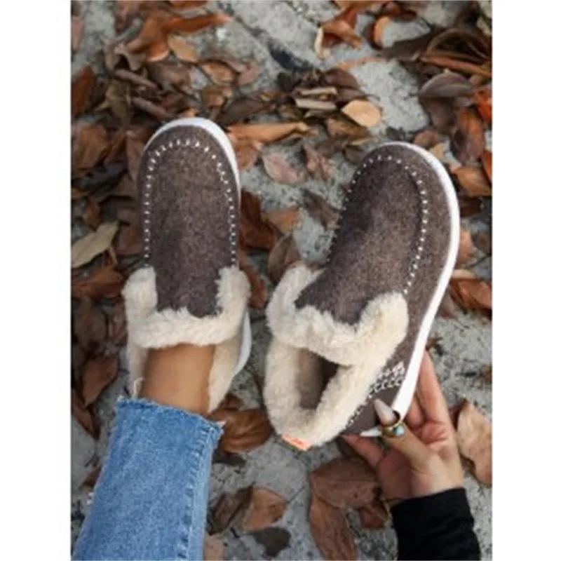 Fashion Women's Cotton Shoes Large Size Plus Fleece Thickened Rough Edge Warm Flat Cotton Shoes Women  Autumn and Winter New Snow Boots