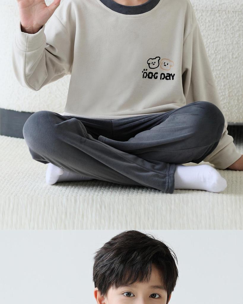 Lulu Niu Jungen Plüsch-Pyjama – Korallenfleece Homewear für die Frühlings-, Herbst- und Wintersaison