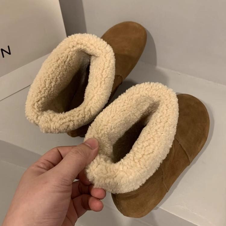 Soft leather version~ Two wear snow boots women's 2024 winter new Mori retro lamb wool short boots velvet cotton shoes
