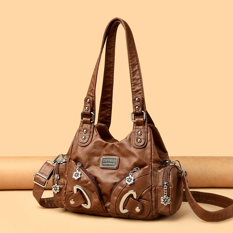 Vintage Nieten-Dekor Damen Leder Handtasche Retro Motorrad Stil Umhängetasche Modische Umhängetasche für Arbeit Wochenendausflüge und Damen Urlaubsgeschenke