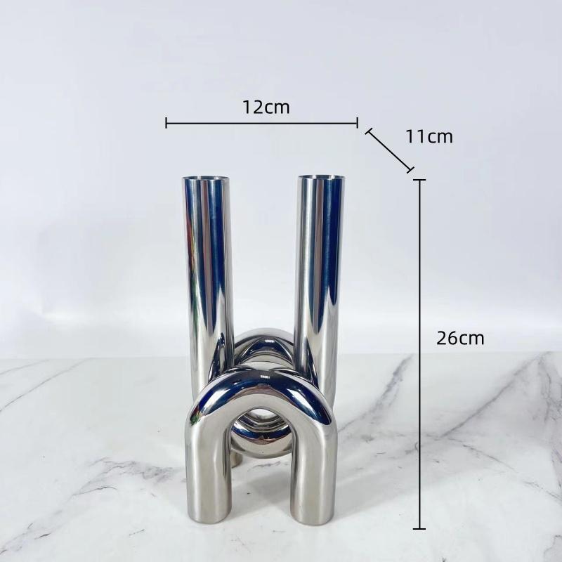 Silver Stainless Steel Pipe Sculpture Metal Handicrafts Flower Arrangement Accessories Geometrically Curved Test Tube Home Decor