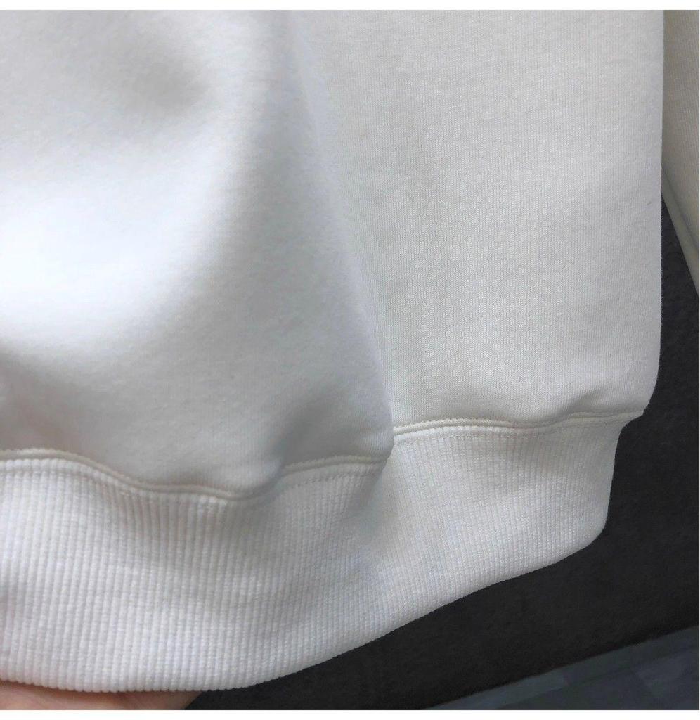 Men's Winter Fleece-Lined White Sweatshirt: Simple Solid Color, Round Neck, Long Sleeve, No Hood, Perfect for Spring and Autumn.