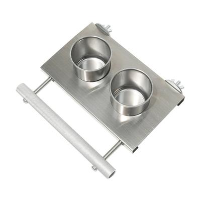 Mangiatoie per Pappagalli in Acciaio Inossidabile con Piattaforma a Posatoio Doppia Tazza per Uccelli in Gabbia, Conigli, Furetti - Uso per Acqua e Cibo