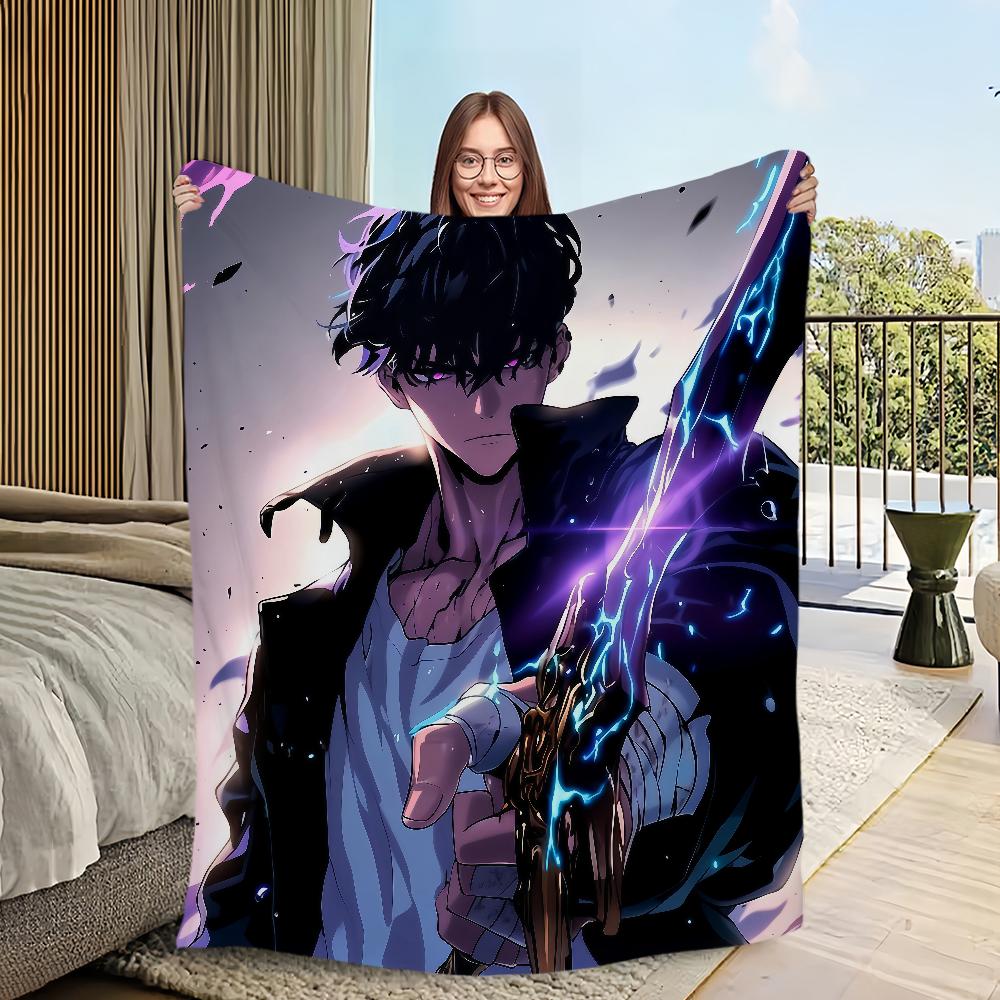 Hot Korean Anime S-Solo L-Leveling 2 Flannel Warm Comfort Soft Plush Blanket for Sofa Living Room Office Bedroom Travel Gift