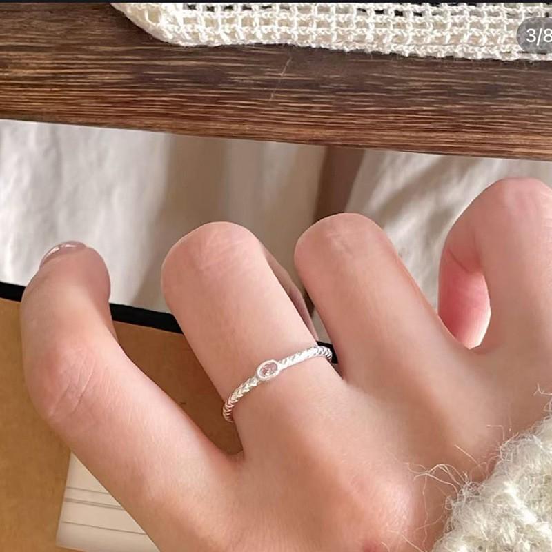 Adjustable Open Ring Women Sterling Geometric Rhombus Zircon Stone Minimalist Fashion Jewelry