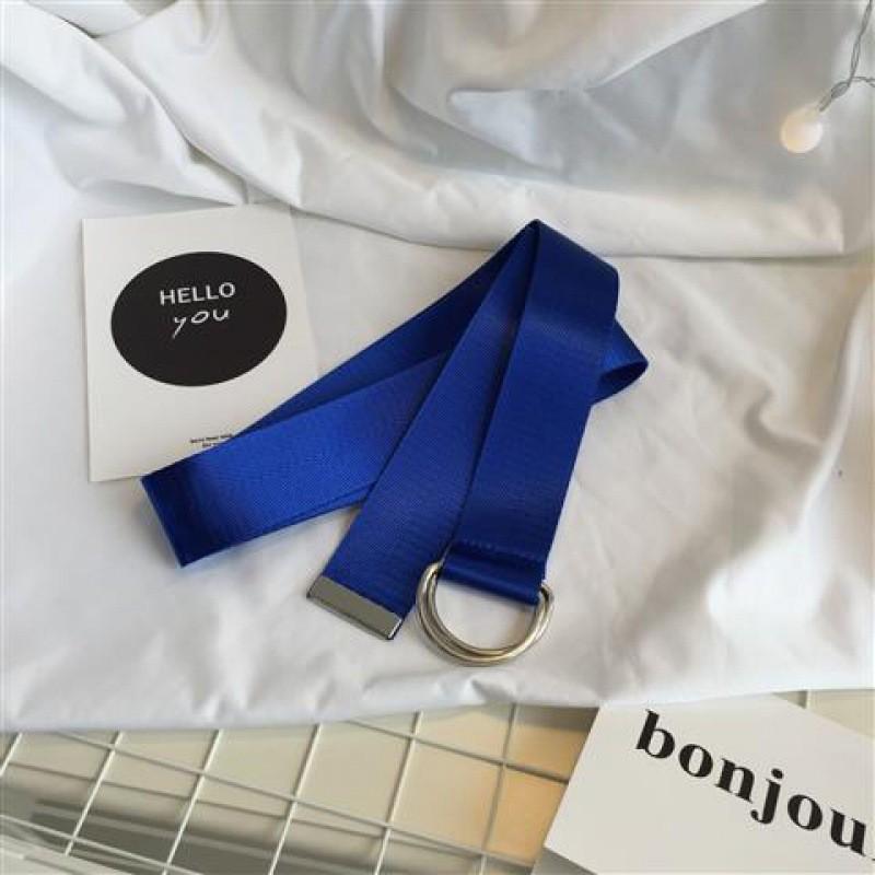 Stylish Korean Candy Color Canvas Double Ring Buckle Long Waist Belt For Men And Women