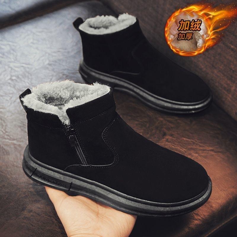 Snow boots men's shoes 2025 winter mid top cotton shoes for outdoor warmth and thick velvet cotton shoes for cold protection