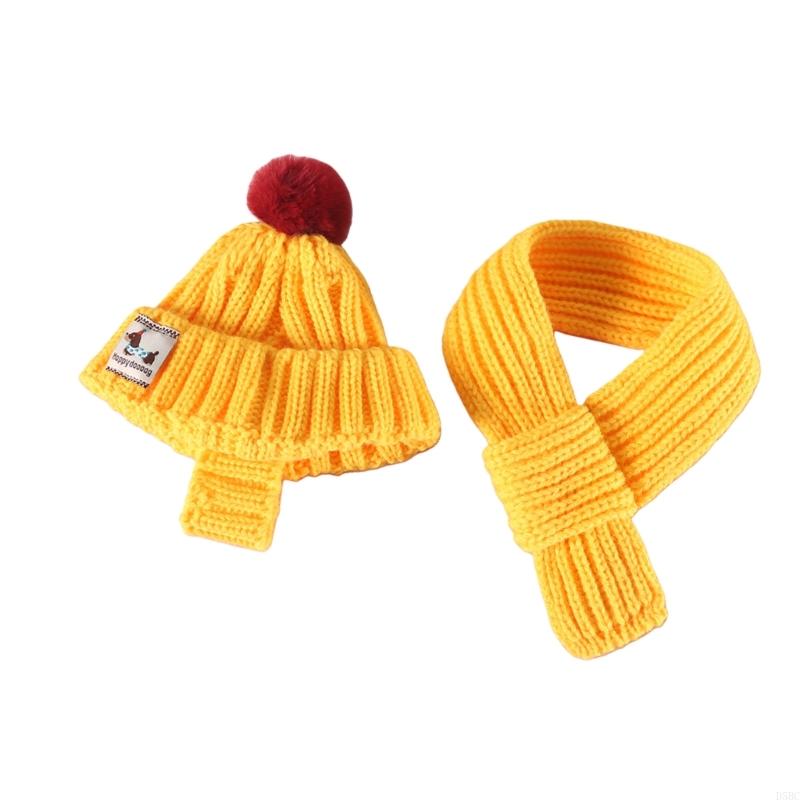 Ensemble Chapeau Écharpe d'Hiver Tricoté pour Chien, Chapeau Écharpe pour Animal de Compagnie Nouvel An Hiver Chapeau Chaud Costumes pour Chiens Accessoires Tenues pour Animaux Cadeau