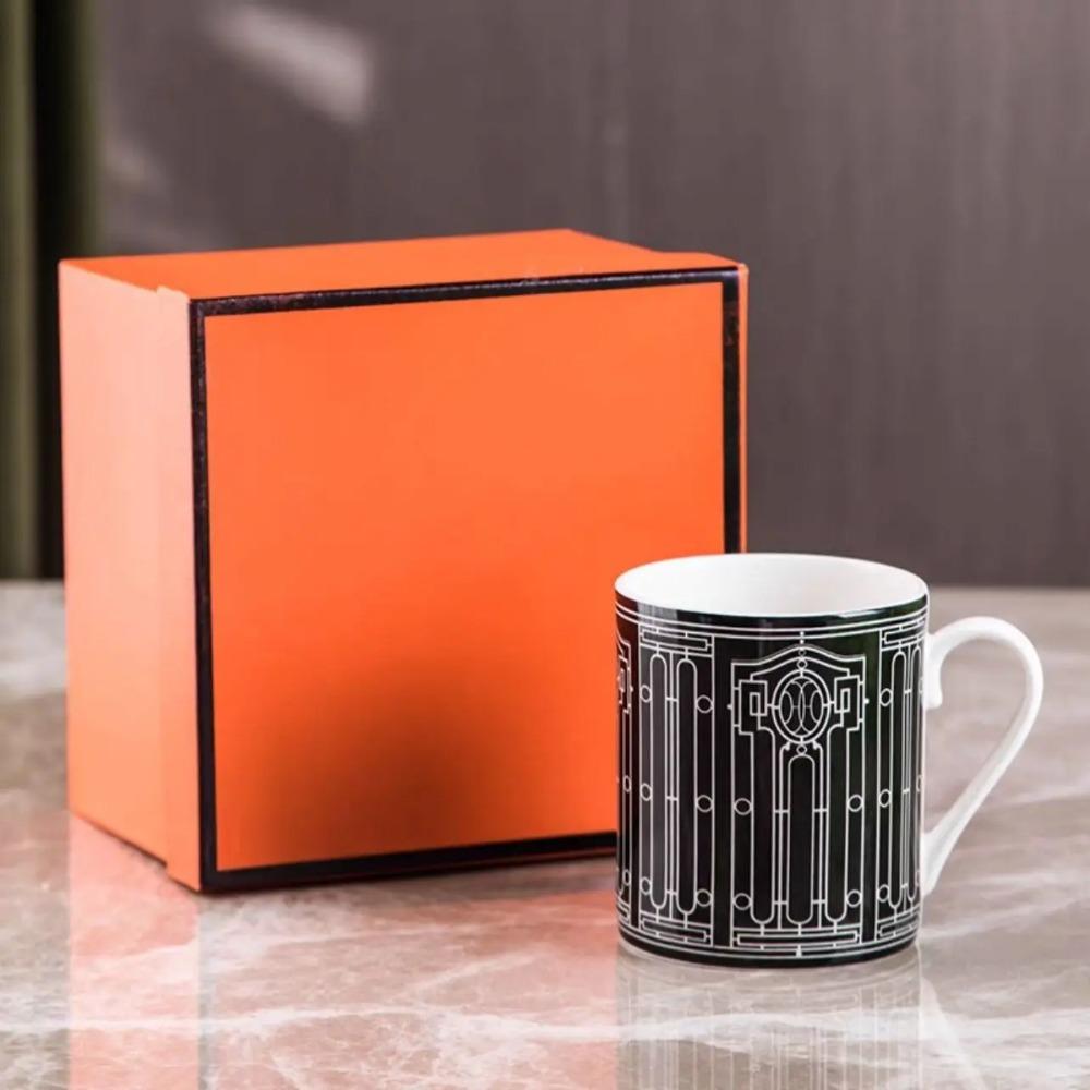 Elegant European Style Ceramic Mug Luxury Bone China Coffee Cup Breakfast Milk Cup Mosaic Design Brand Gift Box