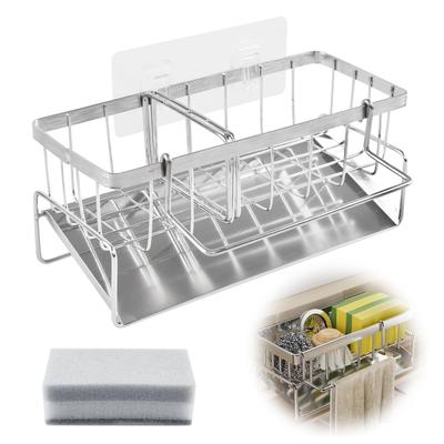 Sponge Wall Sponge Rack with Movable Stainless Rust Sponge Holder for Sponge Detergent Includes Scrubber Storage Holder, Mounted, Divider, Steel,