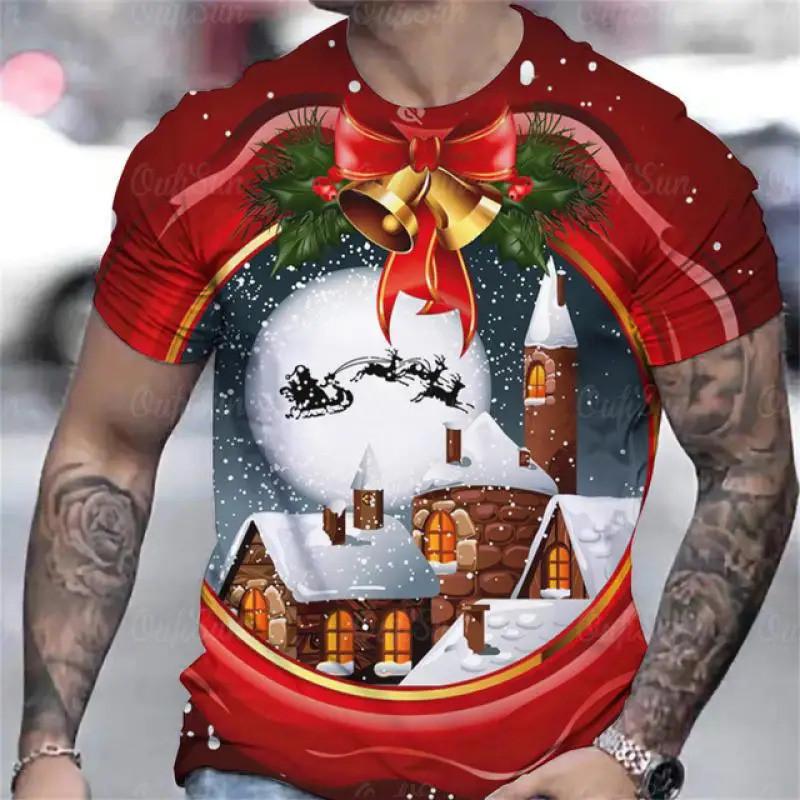Christmas snowman pattern 3D printed T-shirt casual short sleeved summer round neck T-shirt