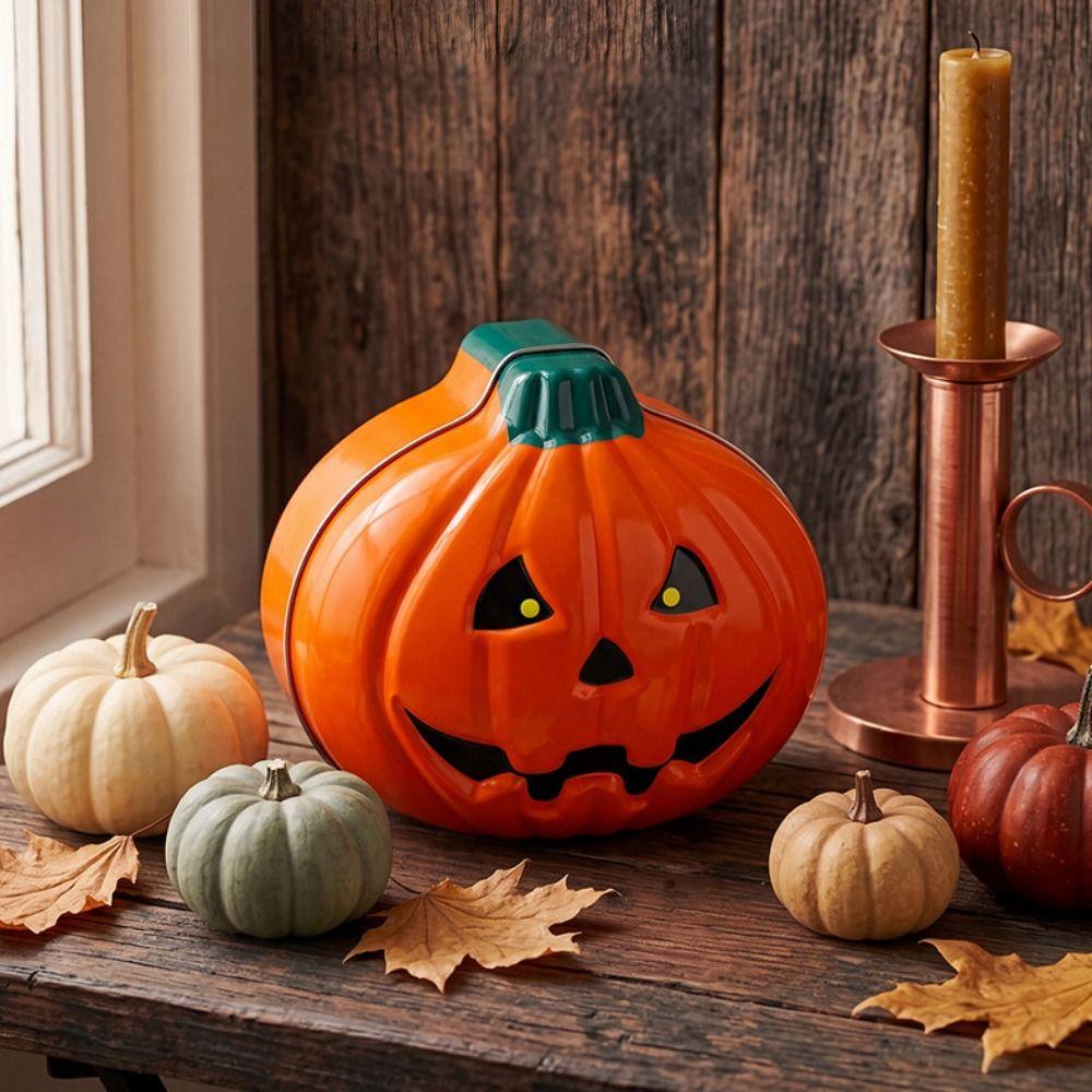 Cartoon Halloween Pumpkin Face Tinplate Box Pumpkin Shape Pumpkin Face Cookie Box Candy Storage