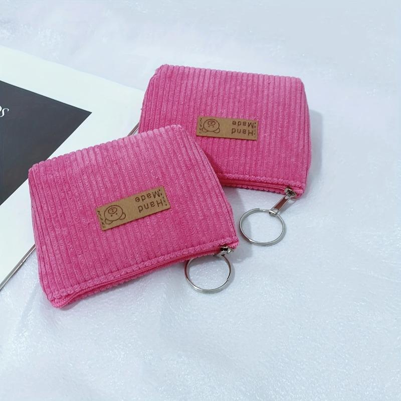 Corduroy Coin Purse  Flannel Zipper Bag  Cloth Label Striped Coin Bag  Girl Small Wallet  Storage Key Case