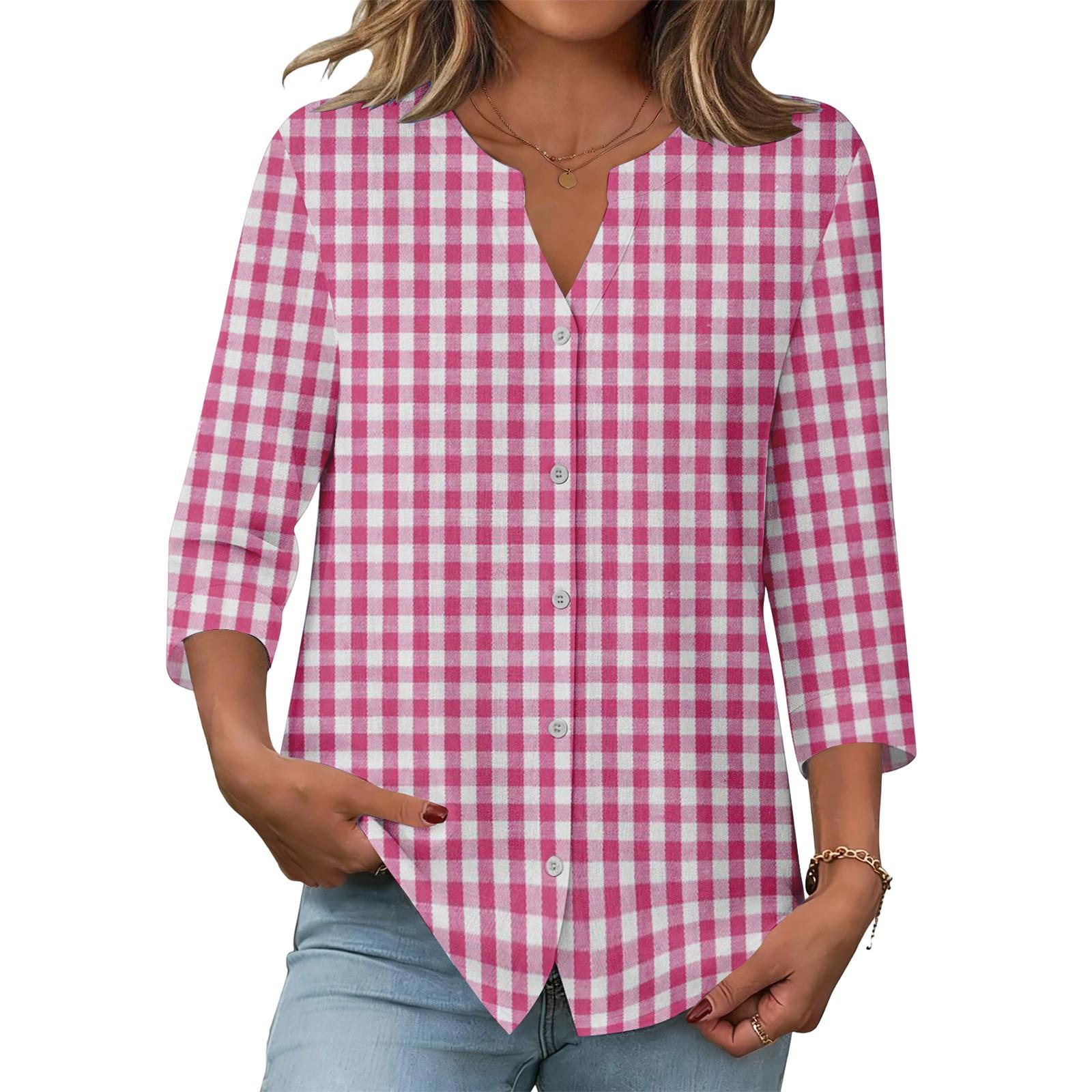 Women s stylish casual striped checkered printed blouse M
