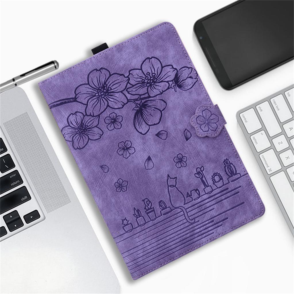 Window Sill Cat and Cherry Blossom Pattern Embossing Process Design Leather Tablets Case For iPad/Samsung Tab/Amazon/Lenovo/Xiaomi
