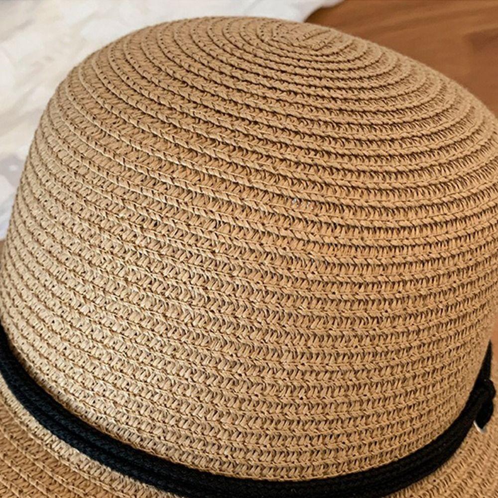 Foldable Straw Bucket Hat Wide Brim Visor Cap Vintage Women's Straw Hat  Men Women