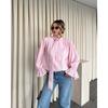 2026 Womens Long Sleeve Blouse With Ruched Detail Tie-Neck Puff Slimming Fit Elegant Casual Shirt