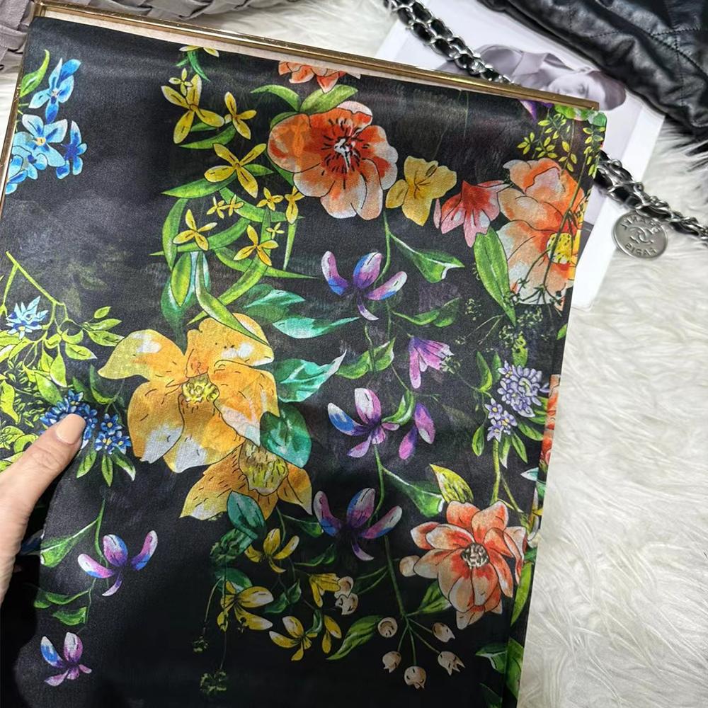 Yellow 100% Silk Long Scarf Hijab Female Summer Jungle Design Beach Shawls Fall Winter Mulberry Silk Scarfs Blue,Sky Blue