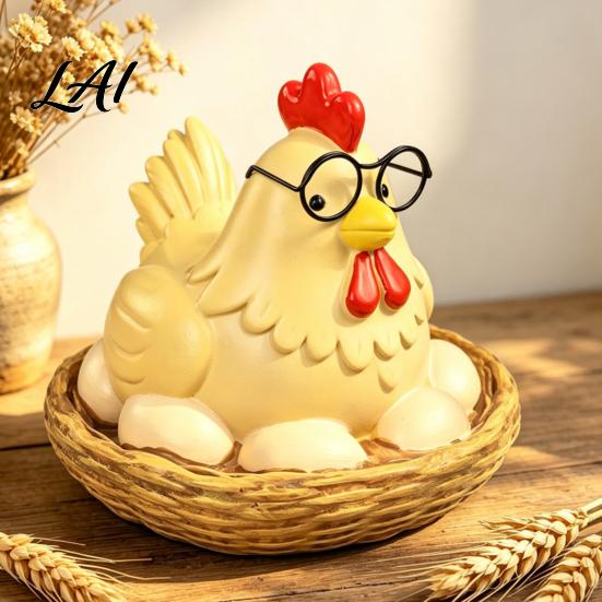 Weatherproof Resin Garden Decor Cartoon Hen Statue with Eggs Pastoral Style Figurine for Handmade Farmhouse Kitchen Ornaments Yard Patio Decor