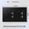 13A British Standard Socket with USB & Type-C Fast Charging, Light Switch, Black Panel for Hong Kong & Macau