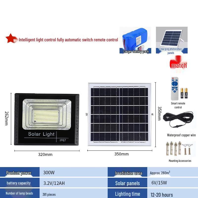 High-Power 500W Solar Outdoor Flood Light