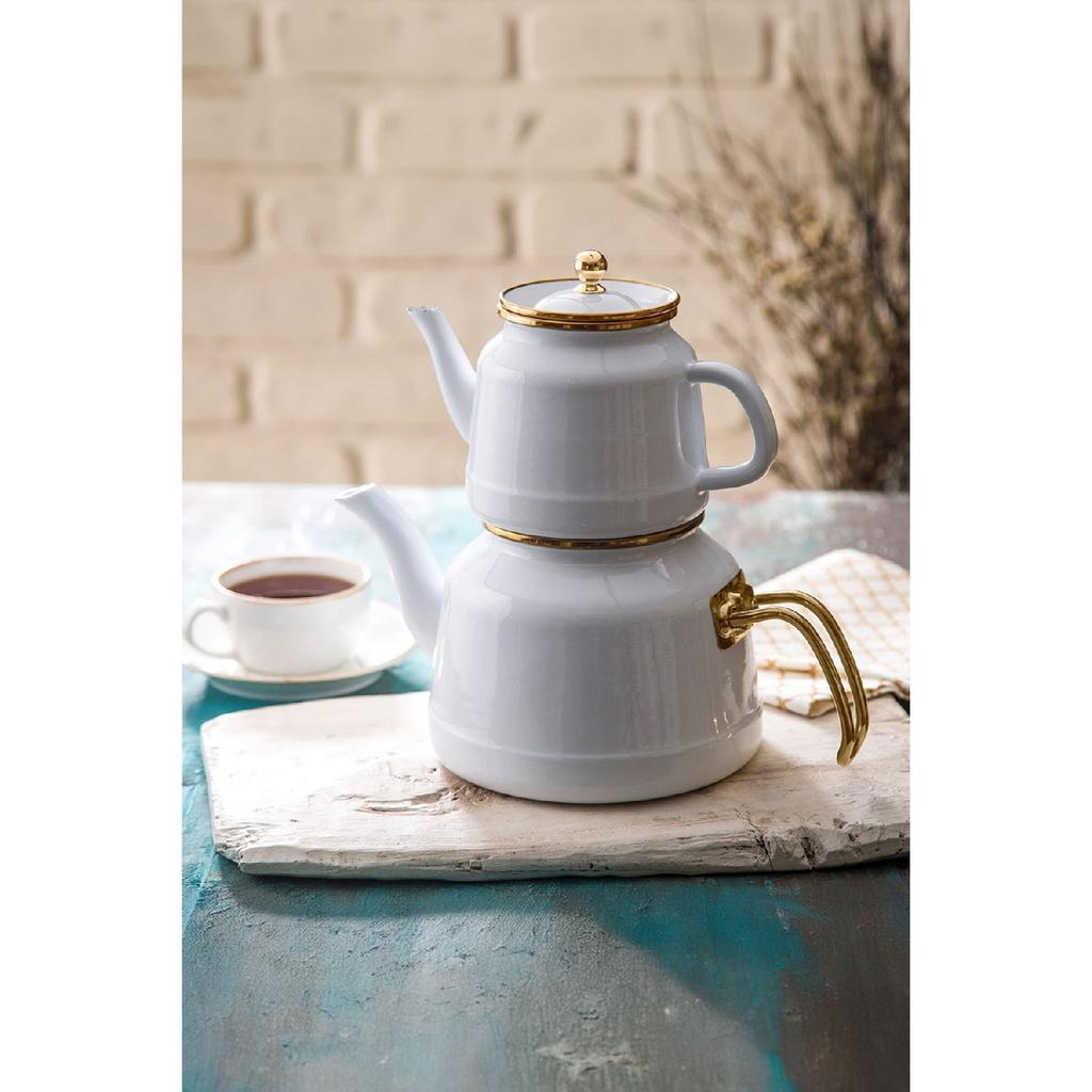 Juego de tetera de esmalte blanco En-4534