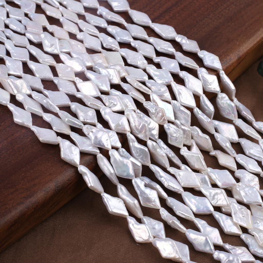 1String, White Baroque Rhombus Pearl 8×15mm, Fashion Women Natural Freshwater Pearl Beads for Jewelry Making DIY Crafts, Luxury Bulk Gifts 36cm