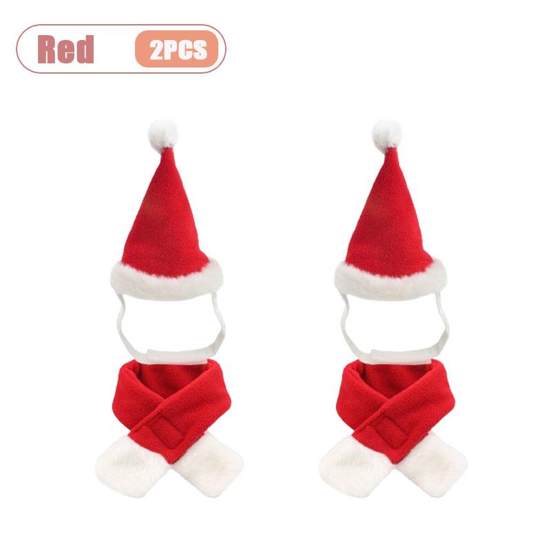1-10 Stück Haustier-Weihnachtsmützen- und Schal-Set Verstellbares Weiches Outfit Feiertagskostüm für Katzen und Kleine Hunde Party-Verkleidungszubehör