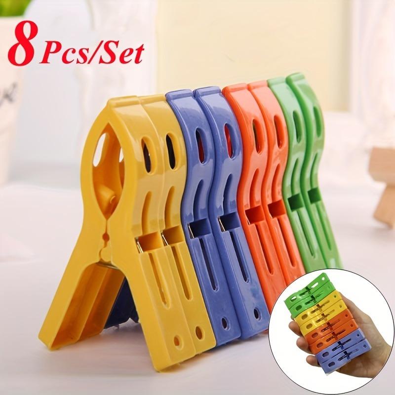 8pcs/set Large Plastic Clothes Pins, Windproof Hanger Clips, Beach Towel Clothes Pins, Spring Clamp, Clothespin