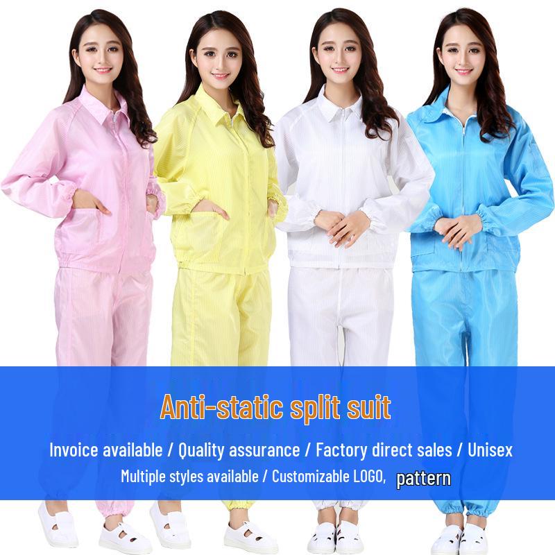Anti-Static Dust-Free Workwear with Logo Print - Two-Piece Suit S; White