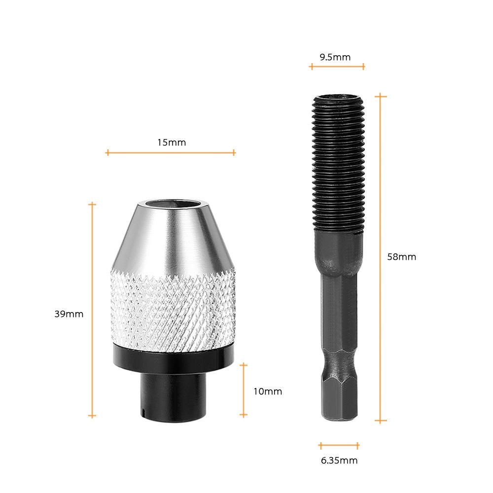 Mini Bärbar 0,3-6,5 mm elektrisk slipmaskin snabbväxlingsborrchuck med 6,35 mm 1/4" sexkantskaft