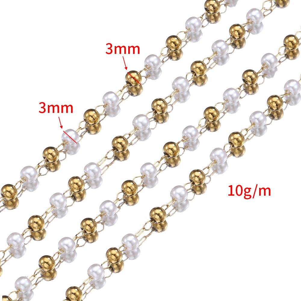 2meters 1meter Stainless Steel Imitation Pearl Beads Chain Love Heart Beaded Necklace Bracelet Chain for Jewelry Making DIY