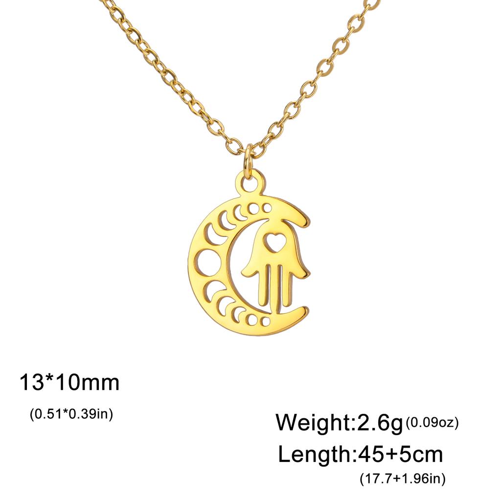 LIKGREAT Arabic Hamsa Hands Necklace Women Men Amulet Crescent Moon Hand of Fatima Evil Eye Stainless Steel Islamic Jewelry
