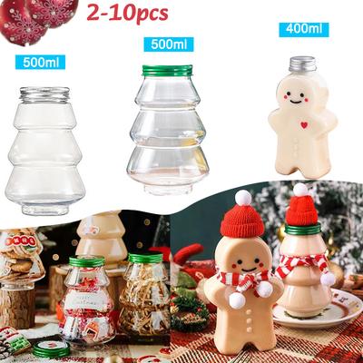 2-10PC Christmas Gingerbread Man Candy Jar Sealed Plastic Juice Drink Bottle Xmas Party Year Gingerbread Man Drink Container
