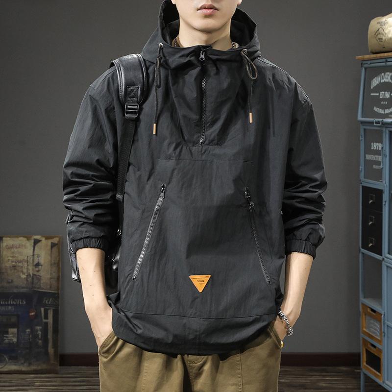 

Модная брендовая американская куртка с капюшоном Half-Pull Chain, мужская свободная куртка большого размера, тактическая функциональная куртка с инструментами M чёрный