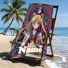 Custom Name Personalized Sailor Moon Print Beach Towel, for Trip Camping Beach Party Home Decor, Birthday Gift for Family & Friends